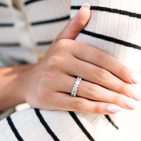 espere 7 1/2 ctw Oval Cut CZ Eternity Ring | Womens Wedding Band - Picture 2 of 6